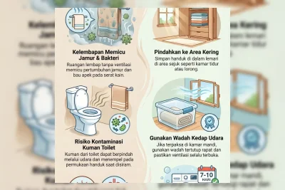 Bahaya Menggantung Handuk Basah di Kamar Mandi, Picu Jamur dan Penyakit