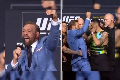 Conor McGregor Nyanyikan 'Wonderwall' dan Robek Kacamata Max Holloway di Konferensi Pers UFC 329