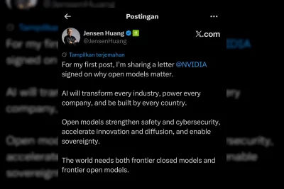 Jensen Huang Posting Pertama di X, Dukung Model AI Terbuka
