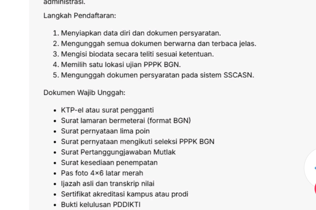 Link dan Panduan Lengkap Pendaftaran PPPK Badan Gizi Nasional (BGN) 2025: Syarat Dokumen, Alur Daftar, dan Tips Sukses di Portal SSCASN