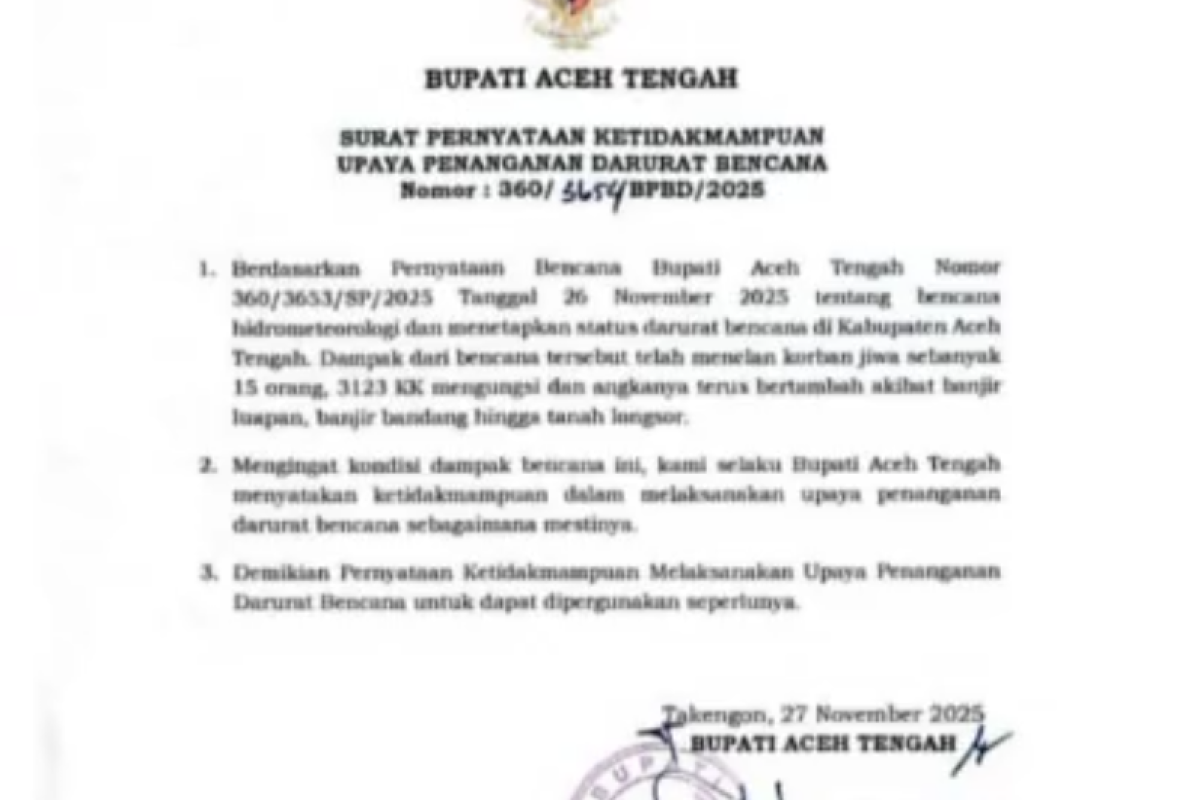 Surat Viral Diduga dari Bupati Aceh Tengah Picu Kepanikan Massal: Panic Buying BBM dan Krisis Logistik Mengancam Penanganan Darurat Bencana
